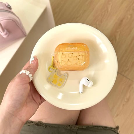 CUTECASE梨柄 Airpods 4ケース キーチェーン付 Airpods3/Pro2ケース airpodsproカバー 大人可愛い うねうね CM5254