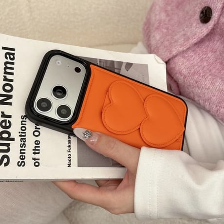CUTECASE ハートスタンドベルト一体 iPhone17Promaxケース 革製 iPhone17/16/15ケース 高品質 ピンク/オレンジ 高機能CM6066