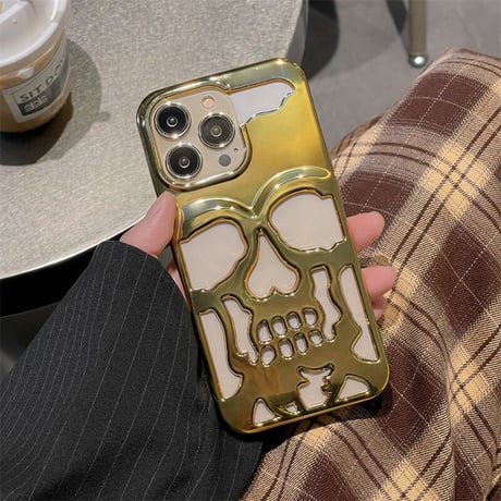 CUTECASEドクロ iPhone15pro/14promaxケース 透かし彫りスカル iphone13/12/11カバー カッコイイ メッキ 頑丈ギフトCM2311