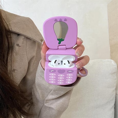 CUTECASE鏡付 シリコン Airpods 4ケース ナス Airpods3/Pro2ケース airpodspro2カバー 女子力高い リング付 大人可愛いCM5218