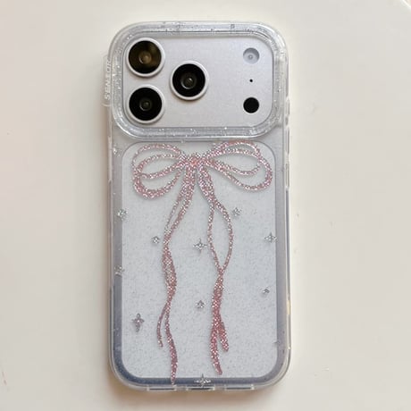CUTECASE キラキラリボン iPhone17pro/17ケース 甘めコーデ iPhone16promax/15pro/14ケース 女子力高い キラキララメCM6180
