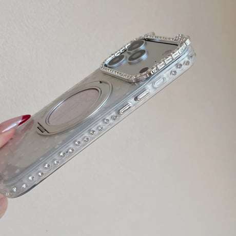 CUTECASE 360度回転可リング iPhone17Pro/17ケース ジュエリーライン iPhone17ProMax/16Pro/15カバー 花柄とリボン柄 多機能便利CM6078