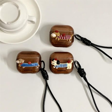 CUTECASEダックスフンド Airpods第四世代ケース リングとストラップ付 AirpodsPro2ケース airpods3カバー かわいい お揃いCM5437