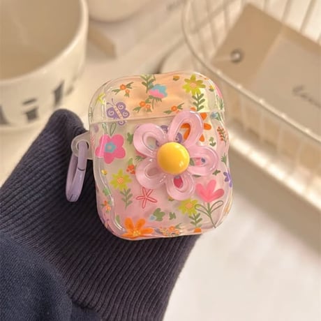 CUTECASE 花柄 Airpods Pro3ケース Flowersストラップ Airpods4/3カバー pro2/pro1 リング うねうね 大人可愛いCM6156
