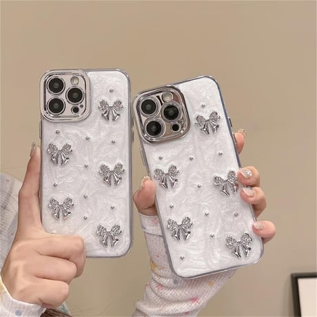 CUTECASE リボン iPhone15/15pro/15plusカバー ホワイト iPhone14/13pro/12ケース お洒落 可愛いCM4551