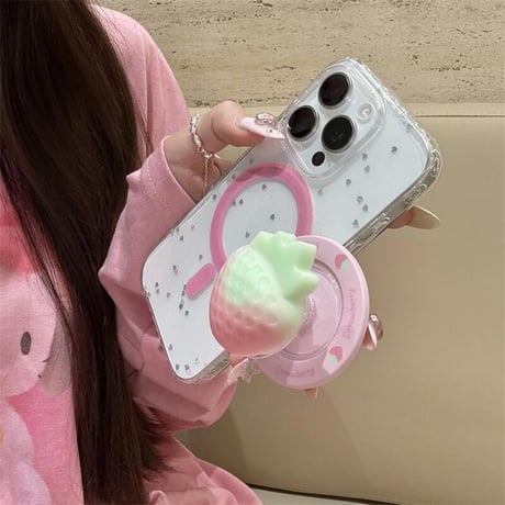 CUTECASEストロベリーグリップ iPhone16pro/16ケース マグネット ハートグリッター入り iPhone15promax/14/13proケース 多機能 女子力UP 可愛いCM5223