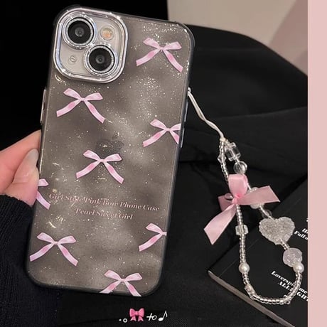 CUTECASEリボン柄 iPhone15/15proケース ラメ入り キラキラレンズフイルム付 iPhone14/13pro/12proケース ストラップ付 丈夫CM4030