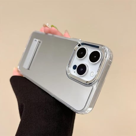 CUTECASEスタンド付 ミラー iPhone16Pro/16ケース メイク鏡 オシャレ iPhone15Pro/14/13Promax/SEカバー 便利 CM4848