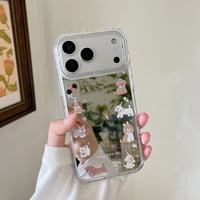 CUTECASE 動物柄フレーム ミラー iPhone17Pro/17ケース ラメいり iPhone16Pro/15ケース かわいい 春夏コーデCM6334