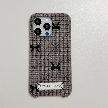 CUTECASE毛織物 リボン iPhone16Pro/16ケース 女子力アップ iPhone15Pro/14/13Proカバー 秋冬に流行る おしゃれ CM4761