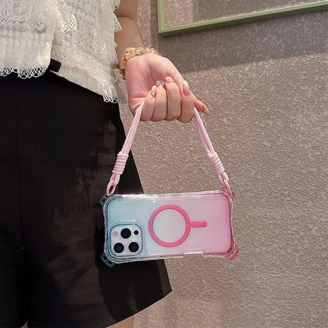 CUTECASEストラップ付耐衝撃 iPhone16pro/16promaxケース Magsafe充電 iPhone15pro/14promax/13カバー 黄ばまない CM5509