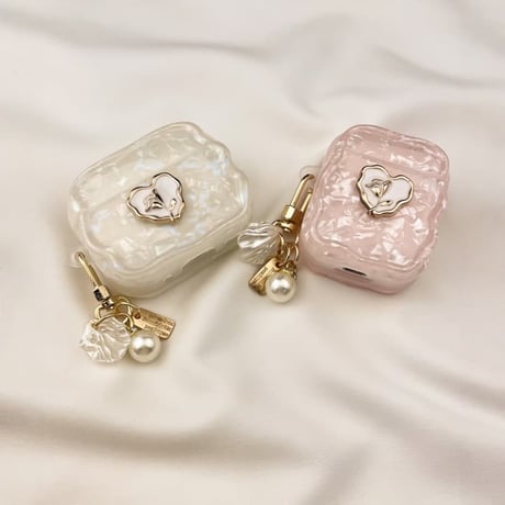 CUTECASE シェル柄 Airpods Pro3ケース 薔薇 Airpods4/3カバー pro2/Pro1ケース 可愛いパールキーホルダー 光沢感CM6086