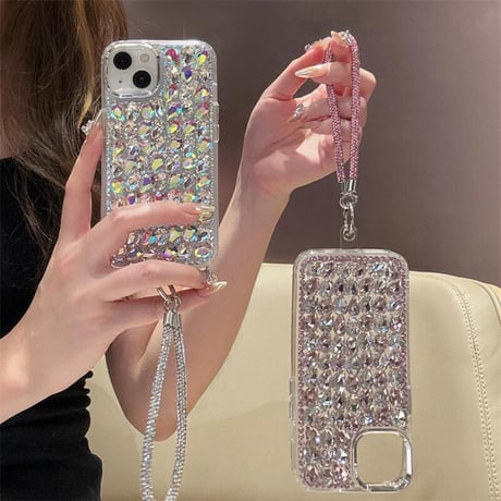CUTECASE豪華ダイヤ iPhone16/16Proケース ジュエリーストラップ キラキラiPhone15/14/13proケース 存在感抜群 綺麗 CM4759
