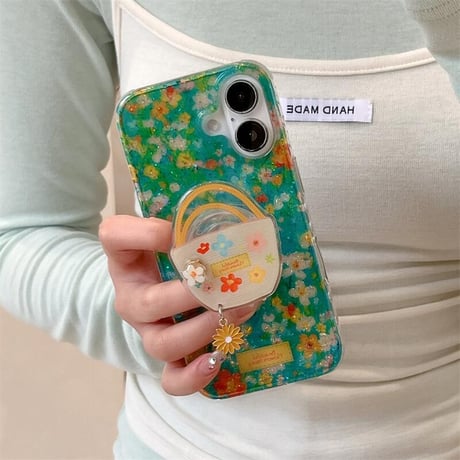 CUTECASE春に向け iPhone16pro/16ケース 花柄 花かごグリップ iphone15pro/14/13proカバー 大人可愛い 大人可愛いCM5186