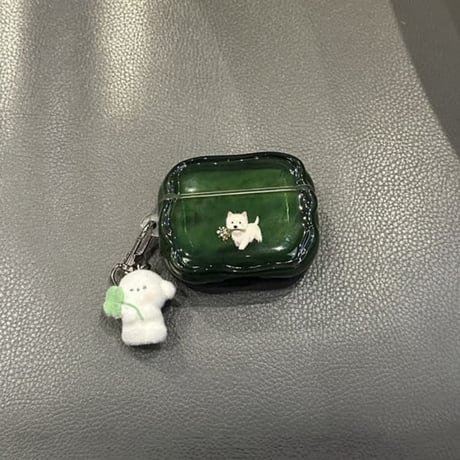 CUTECASE 遊ぶ犬ちゃん AirpodsPro3ケース グリーン Airpods4/3カバー pro2/pro1 可愛い リング/キーホルダー付 うねうね 落下防止CM5984