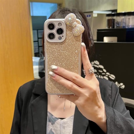 CUTECASEジュエリーリボン iPhone16/16proケース ラメ入り アイフォン14Pro/13/12/11カバー キラキラCM4545