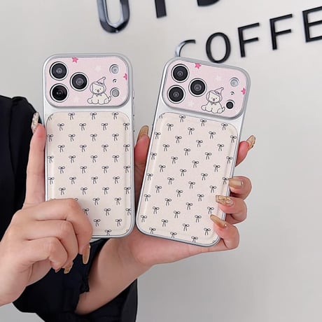 CUTECASE リボン柄 iPhone17Pro/17ケース ワンちゃんカメラカバー iPhone17Promax/16Pro/15ケース 皮っぽ かわいいCM6133
