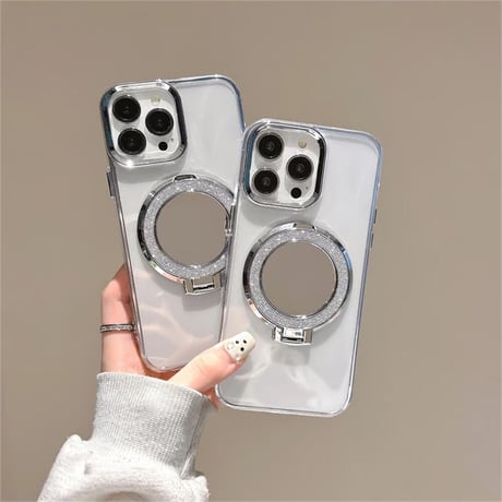 CUTECASEミラースタンド付 iPhone15/15plusケース 透明 iPhone14promax/13/12proカバー シンプル ラメ入りCM4537