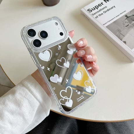 CUTECASE ダブルハート柄 ミラー iPhone17Pro/17ケース キラキラ感 iPhone16Pro/15ケース ラメ オシャレCM6335
