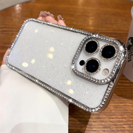 CUTECASEジュエリーライン iPhone16pro/16ケース キラキララメ iphone15pro/14/13promaxカバー レンズフィルム 綺麗CM5512