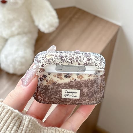 CUTECASE 韓国っぽ 草花柄 AirPodsPro3ケース 上品 うねうねライン Airpods4/3ケース AirpodsPro2/Pro1カバー リング付 可愛いCM5958