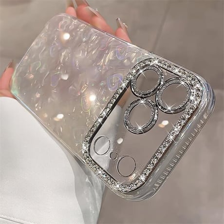 CUTECASE ジュエリーカメラカバー iPhone17Pro/17ケース シェル柄 キラキラハート入り iPhone17promax/Air/16proケース 大人可愛い 美しいCM5722