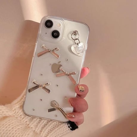 CUTECASE透明柔らかい殻リボン人気の要素女子力アップ iPhone15/15proケース リボン/ハートデコ iPhone14/13pro/12クリアケース かわいい きれいCM3898