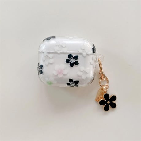 CUTECASE 春花 Airpods 4ケース 透明 Airpods3/Pro2ケース airpodspro2カバー 女子力UP 花キーチェーン付 大人可愛いCM5235