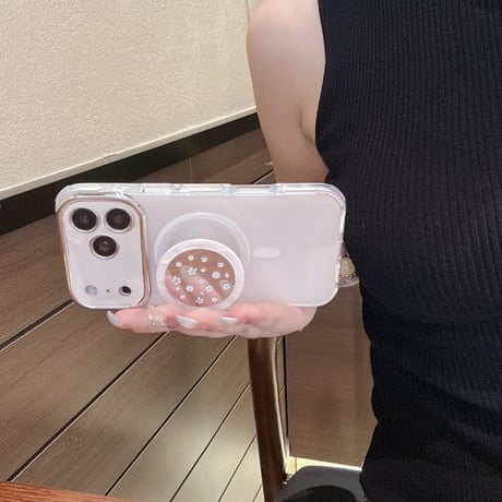 CUTECASE 花柄ミラーグリップ iPhone17Promaxケース MagSafe対応 iPhone17Pro/16Promax/15pro/14ProMaxケース 光る カメラ保護CM6410