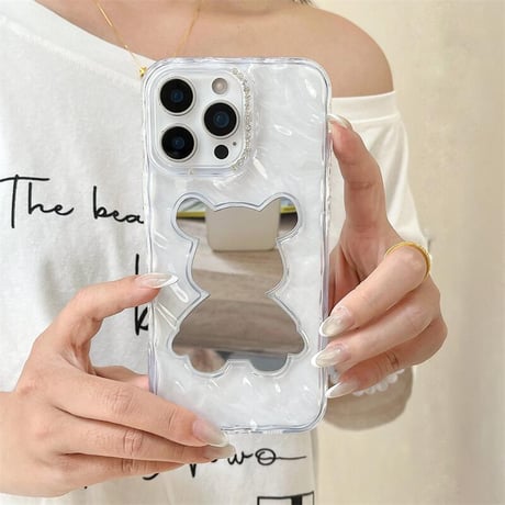 CUTECASE 熊さん鏡面 iPhone17Pro/16ケース ジュエリーデコ iPhone15promax/14/13proカバー 透明 オシャレCM5552