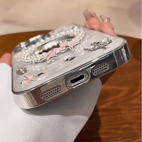 CUTECASE高級感 ミラー iPhone16pro/17ケース ダイヤ/パール/リボン iPhone15pro/14/13カバー オシャレ 丈夫 可愛いCM5579