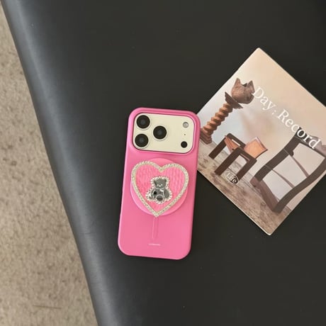 CUTECASE熊さんグリップ付 iPhone17/17Proケース MagSafe対応 iPhone17Promax/16Pro/15ケース シリコン製 丈夫 CM6119