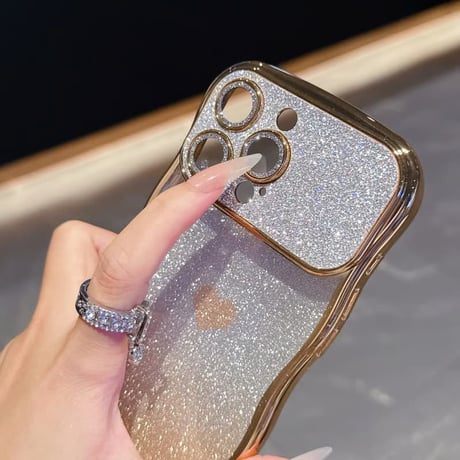 CUTECASE ハート柄 iPhone17/17Proケース キラキラレンズフイルム付 ラメ iPhone17ProMax/Air/16ケース ウェーブデザイン 落下防止CM5812