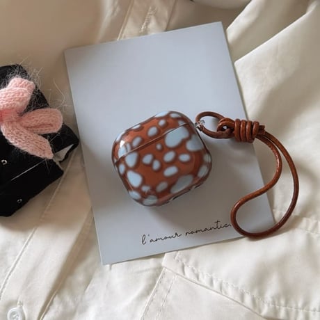 CUTECASE カラーブロッキング AirpodsPro3ケース ブラウン/ブルー エアポッズ4/3 AirpodsPro2/Proカバー 皮ストラップ シック ギフトにおすすめ CM6184