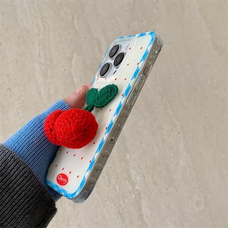 CUTECASEニットサクランボ iPhone16Pro/16ケース 韓国風 水玉模様 iPhone15pro/14/13/12ケース 可愛すぎ 女子力アップ CM4837
