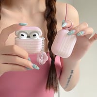 CUTECASE ピンク Airpods Pro3ケース 縞模様 Airpods4/3カバー pro2/pro1 リング/花キーホルダー かわいいCM6539