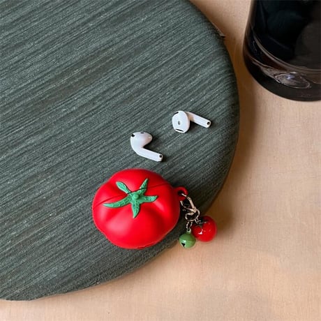 CUTECASEトマト Airpods4ケース キーチェーン付 Airpods3/Pro2ケース airpodspro2カバー シリコン 可愛い 頑丈 ギフトにおすすめCM5123