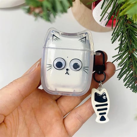 CUTECASE猫と魚 Airpods4ケース ギフトにおすすめ AirpodsPro2ケース airpods3/2ケース 耳付き キーチェーあり 可愛いCM5513