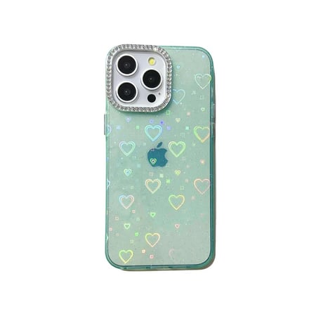 CUTECASE光るハート柄 iPhone15Pro/15Plusケース 女子力アップ iPhone14/13Pro/12カバー 綺麗 夏ファッションCM4439