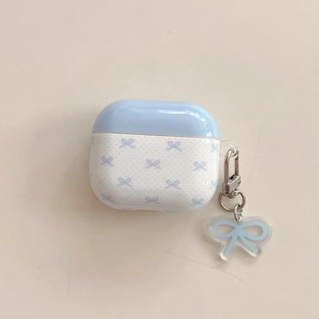 CUTECASE 韓国っぽ Airpods 4/Pro3ケース リボン柄 Airpods 3カバー AirpodsPro2/1 キーホルダー付 お洒落 光沢感 CM6067