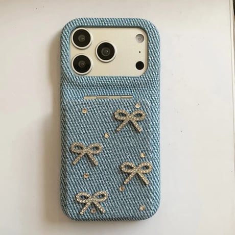 CUTECASE スタンド付ミラー iPhone17/17Proケース リボン/花デコ レザー iPhone17ProMax/16/15/14カバー 高品質 頑丈 上品 オシャレCM6229