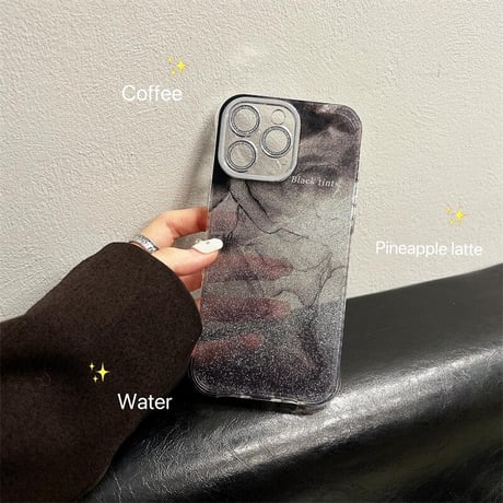 CUTECASEぼかしブラック iPhone16/16plusケース 耐衝撃加工 iPhone15Pro/14/13pro/12クリアケース キラキラ かわいい レンズ保護CM4816