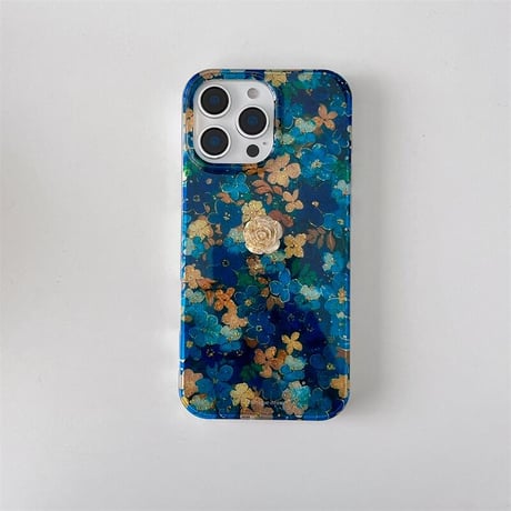 CUTECASE花柄 iphone16/16proケース ブルー iphone15pro/14/13proケース ジュエリーストラップ付 女子力高い CM5053