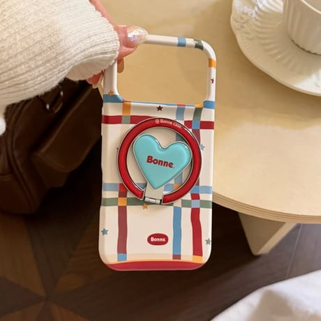 CUTECASE ハート型MagSafeリングスタンド iPhone17Pro/17ケース チェック柄 iPhone16Pro/15/14ケース 可愛い 甘めコーデ CM6359