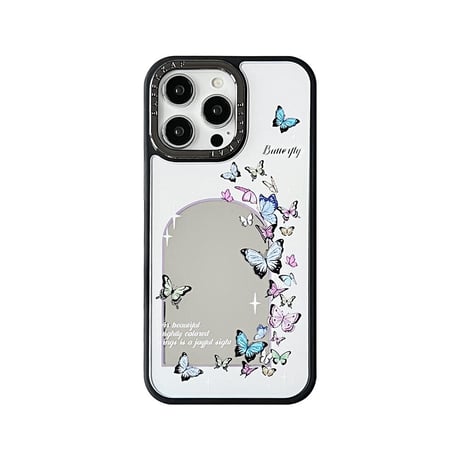CUTECASEシック 鏡iPhone15pro/15カバー 蝶柄 アイフォン14pro/13promax/12ケース 夏に人気 エレガントCM4414