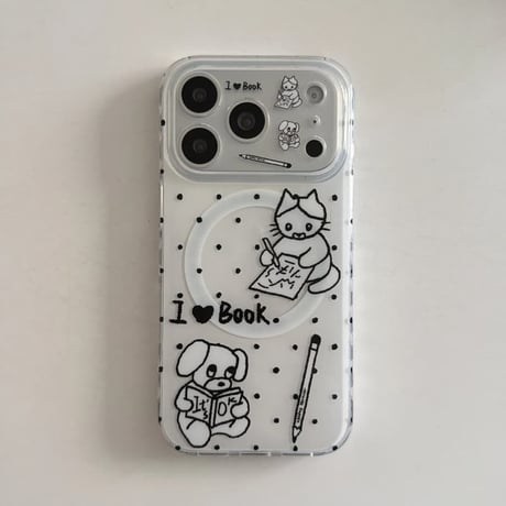 CUTECASE 本を読むわんちゃん iPhone17Pro/17ケース グリップ付き MagSafe対応 iPhone17ProMax/16/15Proカバー かわいい ギフトにおすすめCM6190