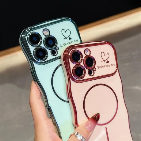 CUTECASEうねうねライン iPhone16e/16proケース Magsafe対応 ハート柄 iPhone15pro/14/13/12カバー 頑丈 涼しい感じ 人気CM5359