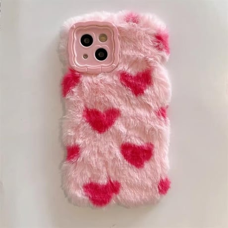 CUTECASEハート柄 ファー iPhone16/16Proケース スタンド付 iPhone15pro/14pro/13カバー ふもふも 柔らかい 秋冬に流行る CM4925