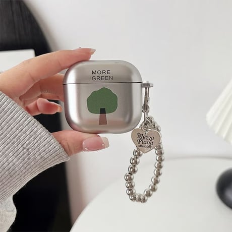 CUTECASE メッキ AirpodsPro3ケース 高級感シルバー Airpods4/3カバー AirpodsPro第2/1世代 ビーズストラップ ギフトにおすすめCM6362