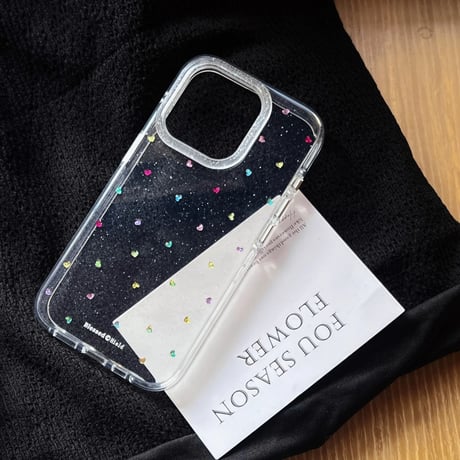 CUTECASE カラーハートデコ iPhone17/17proケース キラキラララメ iPhone17promax/16/15Proカバー クリスタルストラップ 黄ばまないCM5705